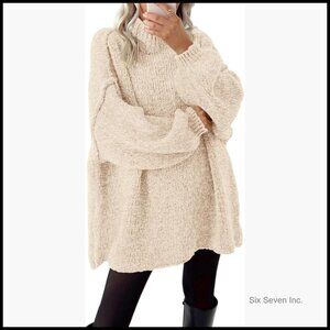 Long Sleeve Mock Neck Cable Knit Oversized Sweater Pullover